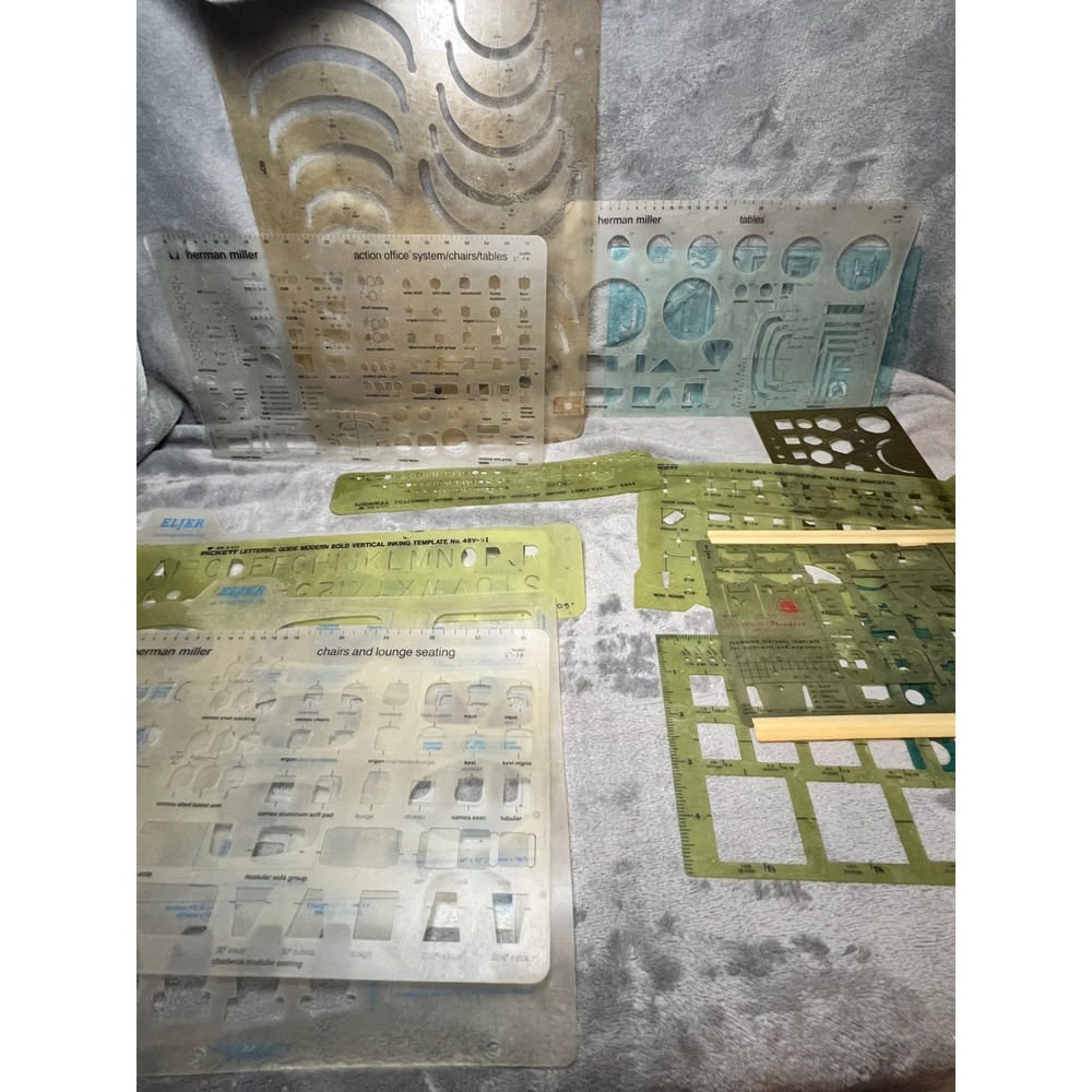 Vintage Drafting Template Lot Pickett Herman Miller Architectural Stencils USA